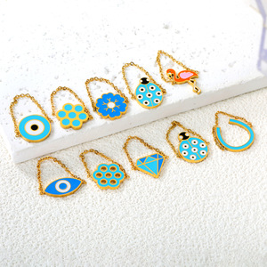 Anillos de Moda de Acero Inoxidable Unisex, Anillos para Nudillos, Joyería para Fiestas, Diseño de Flores e Insectos, Anillos Decorativos con Cadena Azul y Dorada - Product Image 1