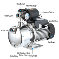 Pompe à jet auto-amorçante en acier inoxydable 304 pour usage domestique, pompe de surpression automatique pour l'eau potable et le pompage de puits profonds