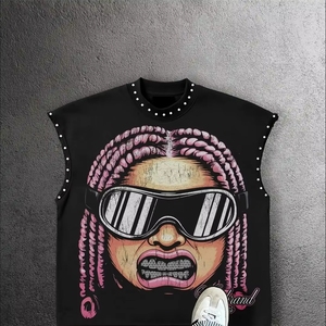 Camiseta sin mangas personalizada con estampado, estilo oversize, con pedrería, para hombre, de alta calidad, estilo urbano. - Product Image 2