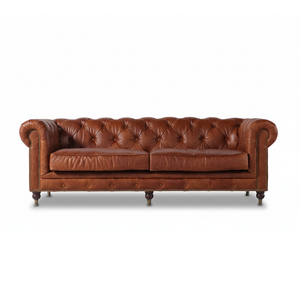 Sofá Chesterfield de Lujo, Diseño Tapizado en Cuero, Clásico con Botones, Asientos Profundos y Cómodos, Elegante, Duradero, Perfecto - Product Image 1