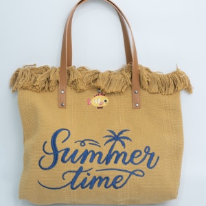 Bolso de Lona Abierto Reutilizable de Moda Bohemia Ecológica con Flecos Bordados Personalizados, de Gran Tamaño, con Dos Correas y Cierre de Botón con Letras para Mujer - Product Image 1