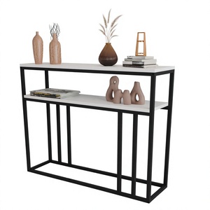 Console murale moderne et élégante à 2 étagères pour salon, avec étagères, construction en aggloméré et métal - Product Image 1