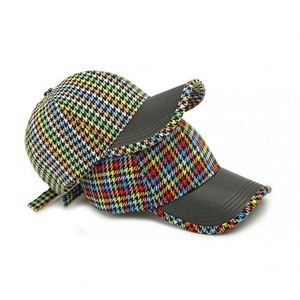 New Korean Fashion Houndstooth Hard Top Baseball Cap Women Spring <b>Sunscreen</b> Personalized Stitching PU Brim Portable Promotional - Product Image 3