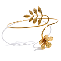 JINYOU 5740 Bracelet de bras supérieur ajustable en acier inoxydable doré, motif floral botanique romantique, style manchette audacieuse