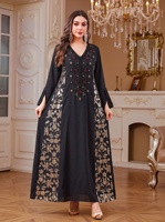 Nouvelle mode musulmane du Moyen-Orient 2026, robe élégante de luxe pour femmes, col en V, manches longues, longueur cheville, brodée, abaya féminine