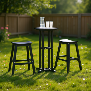 Ensemble de bar de jardin en HDPE noir, 3 pièces, avec table et tabourets, mobilier d'extérieur, design contemporain, résistant aux intempéries - Product Image 2