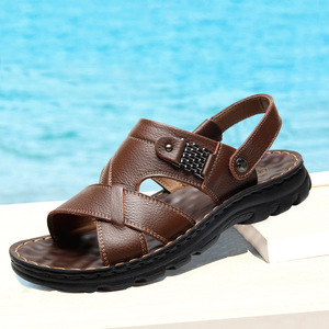 Sandalias Planas de Cuero Genuino para Hombre, con Hebilla y Punta Abierta, Zapatos Casuales de Verano con Suela de Goma, Hechos en China - Product Image 1