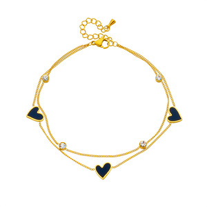 <span class=keywords><strong>Tobillera</strong></span> de Acero Inoxidable con Colgante de Corazón Blanco y Negro de Doble Cara, Chapada en Oro de 18K, Resistente al Agua y a la Decoloración, para Mujer - Product Image 6