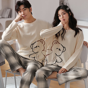 <span class=keywords><strong>Pyjamas</strong></span> Décontractés de Dessin Animé d'Automne en <span class=keywords><strong>Coton</strong></span> pour Femmes et Couples, Tenue de Nuit Hommes et Femmes - Product Image 2