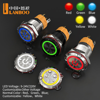 LANBOO Interruptor de Botón Pulsador de Acero Inoxidable de 16mm con LED, Impermeable IP65, 1NO1NC, Momentáneo/Fijo, 9V 12V 24V 220V, Bicolor, Tricolor