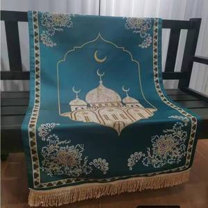 Alfombra de oración bordada con motivos de mezquita, suave y antideslizante, tapete islámico para la adoración. - Product Image 1
