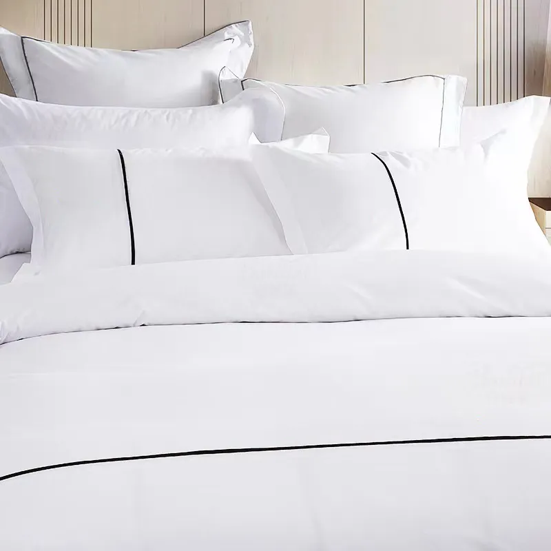 5 Star Hotels Duvet Cover Set Luxury White Sheets Stripe Cotton Custom 4pcs Bed Sheets Bedding Set Satin