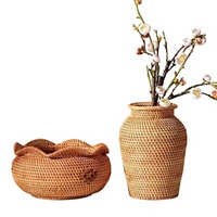 Panier à fruits en osier fait main style chinois avec oreilles de chat, en matériau de vigne d'automne, pour le rangement des fruits secs, des légumes, du thé et des collations