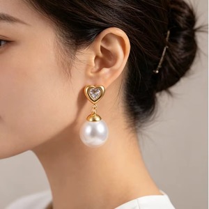 Pendientes de Perlas de Acero Inoxidable, 4 Estilos a Elegir, Pendientes de Aro con Nudo de Corazón y Circonitas para Mujer - Product Image 4