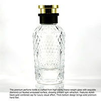 Flacon de parfum de luxe en verre de 100 ml, rond, facetté, à fond épais, flacon pulvérisateur vide, bouchon noir et or, boîte d'emballage personnalisée avec logo