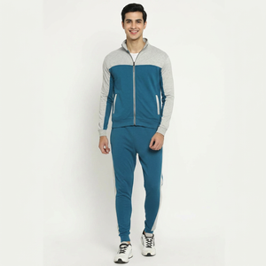 Hot Selling Plain Blue And Grey Color Unisex Tracksuit Set 100% Cotton Fabric Full Zipper <b>Jacket</b> And Drawstring Waisted Pant - Product Image 1