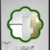 Cermin Dinding Bunga Begonia Vintage Modern Dekoratif dengan Bingkai Merah untuk Ruang Tamu, Kamar Tidur, Pintu Masuk, Grosir