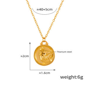 Collar con Colgante <span class=keywords><strong>de</strong></span> Cadena Clásica <span class=keywords><strong>de</strong></span> Acero Inoxidable Chapado en Oro <span class=keywords><strong>de</strong></span> 18K <span class=keywords><strong>Que</strong></span> No Se Destiñe, con 12 Signos del Zodiaco en Relieve para Mujer - Product Image 1