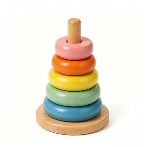 Juguete Educativo de Madera Apilable con Anillos de Arcoíris Personalizados, Torre de Anillos Apilables, Juguetes de Aprendizaje para Niños Pequeños, Juguete de Madera de Vietnam para Niños - Product Image 2