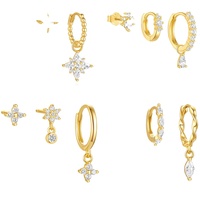 Dainty anting-anting bunga mata kuda oktagonal geometris perak murni 925 Set Eropa dan Amerika penjualan laris perhiasan Fashion