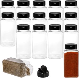 Cheap Transparent Eco-Friendly PET Plastic 2oz Empty Square Salt and Pepper <b>Spice</b> Bottles with Dual Open Lid - Product Image 1