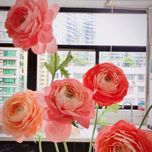 Flores de Ranúnculo Gigantes de Papel Rosa Melocotón Autoportantes <span class=keywords><strong>J</strong></span>-334 para Decoración de Bodas, Telones de Fondo, Decoración de Ventanas - Product Image 3
