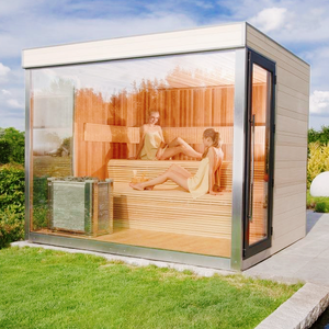 Cabaña <span class=keywords><strong>de</strong></span> cedro moderna para 8 personas al por mayor, chalet <span class=keywords><strong>de</strong></span> madera roja para exteriores al mejor precio, calefacción eléctrica, diseño cuadrado <span class=keywords><strong>de</strong></span> madera maciza - Product Image 1