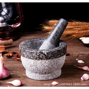 Stone Mortar And Pestle Set Natural Granite Manual <b>Herb</b> Spice <b>Grinder</b> Garlic Crusher Chili Sauce Maker - Product Image 5