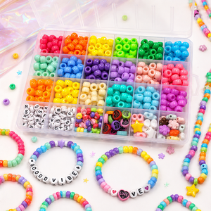 Kit de perles DIY 24 compartiments, perles ton sur ton arc-en-ciel avec lettres de l'alphabet, étoiles et fleurs pour la fabrication de bracelets et de bijoux - Product Image 1