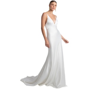 <span class=keywords><strong>Abito</strong></span> da Sposa di Lusso Firmato, Vestito <span class=keywords><strong>Lungo</strong></span> da Sera Moderno di Alta Gamma in <span class=keywords><strong>Raso</strong></span> <span class=keywords><strong>Bianco</strong></span> Senza Spalline con Schiena Scoperta e Vestibilità Aderente - Product Image 5