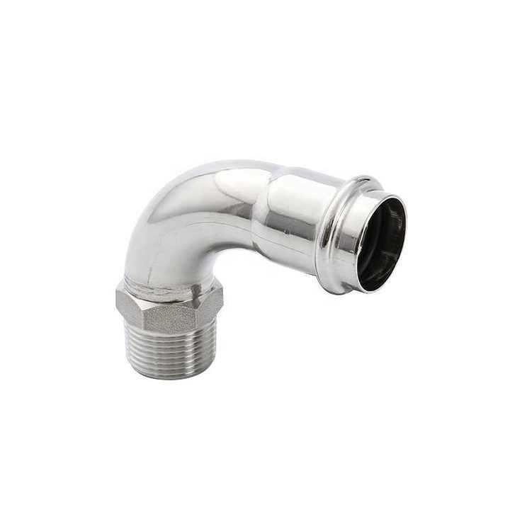 Hot Sale V Profile Stainless Steel Press Fitting Male Threaded 90 Elbow