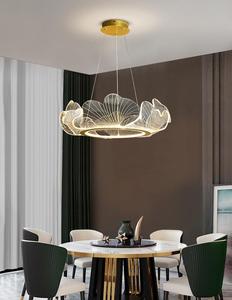 Lustre créatif design en feuille <span class=keywords><strong>de</strong></span> <span class=keywords><strong>lotus</strong></span> doré pour salon et salle à manger avec fleurs suspension LED en acrylique pour villa et hôtel - Product Image 3