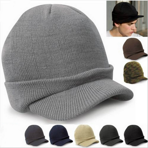 Tùy Chỉnh Logo Ấm Dày Nhiệt Đen Còng Đỉnh Mùa Đông Beanie Hat Với Visor Brim Acrylic Ấm Dệt Kim Ski Skull Hat Toque - Product Image 6