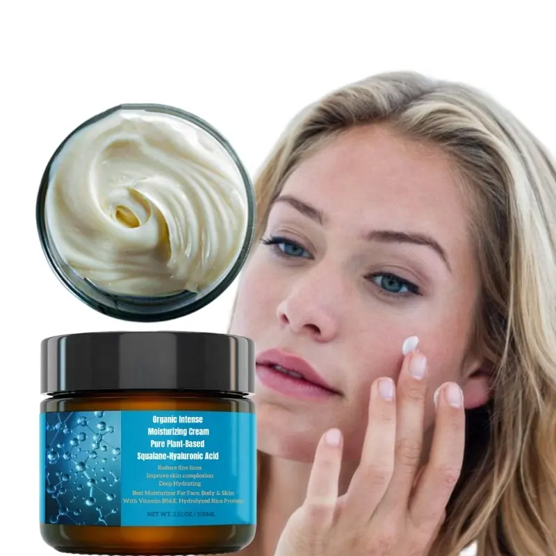 Crème hydratante intense organique d'acide hyaluronique de squalane avec des crèmes pour le visage de protéine de riz hydrolysé de la vitamine B5 E