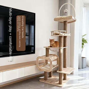 Árbol de gato moderno de Tongtian, diseño de cápsula espacial de madera no maciza, nido de escalada integrado, juguete de sisal para gatos, embalaje de cartón - Product Image 1