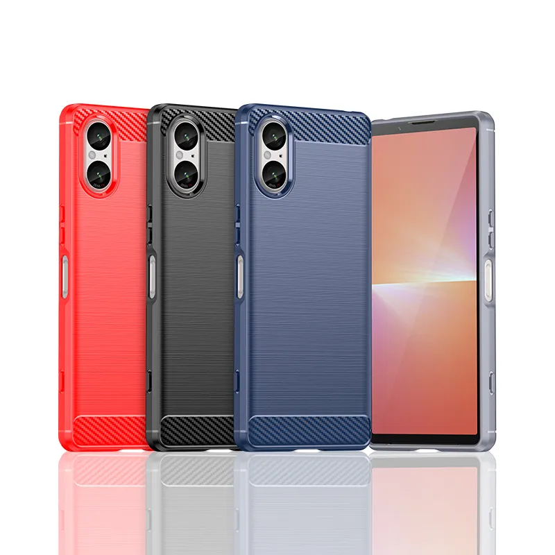 Per Sony Xperia 5 V Case, spazzolato linea in fibra di carbonio Texture aderente morbida TPU posteriore custodia per telefono per Sony Xperia 5 V