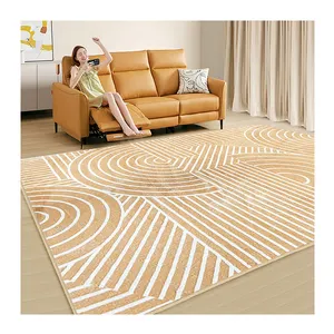 Pet Friendly Faux Cashmere Modern Carpet for Living Room Beige and White Rug