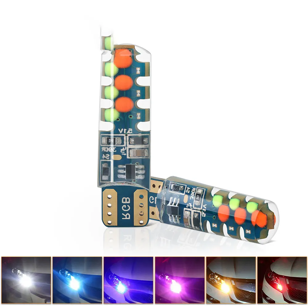 자동차 수정 led COB 독서 빛 다채로운 RGB 플래시 방수 실리콘 오토바이 램프 폭 빛 T10