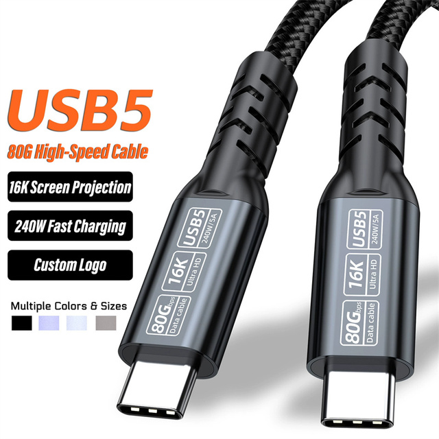 2026 Trending Products 2M USB5 Type-C Cable 80Gbps 240W Fast Charging Thunderbolt 5/4/3 Cord for 16K Projection Video Data Sync