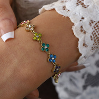 Ensemble collier et bracelet tennis trèfle à quatre feuilles multicolore en cristal, style luxe léger, pour femme
