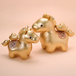 L'année du cheval immédiatement riche mascotte dorée cheval poupée en peluche mignon zodiaque cheval doré pour cadeau de vacances - Product Image 4