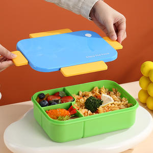 Bencircle XW06 Cute Large Capacity 1450ml <b>Plastic</b> Rectangular Single Tier Bento <b>Box</b> with Spoon 4 Side Lock 3-Compartment - Product Image 5