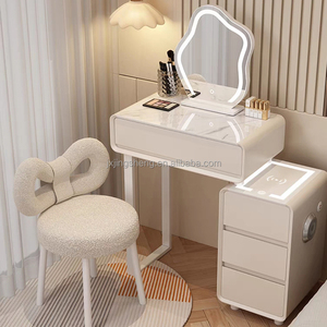 1 Buah Meja Rias Panel Kayu Modern dengan Ruang Penyimpanan Besar dan Lampu LED yang Dapat Diredupkan untuk Kamar Tidur dan Kamar Mandi - Product Image 6