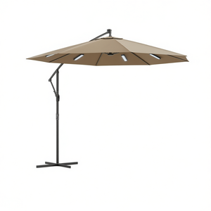 Parasol de jardin cantilever taupe 118,1 pouces avec lumières LED, mât en acier, pour usage extérieur - Product Image 1