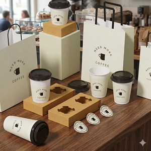 Gobelets à café en papier jetables personnalisés avec logo imprimé, double paroi, 8 oz, 12 oz, 16 oz, gobelets biodégradables pour boissons chaudes avec couvercles - Product Image 1