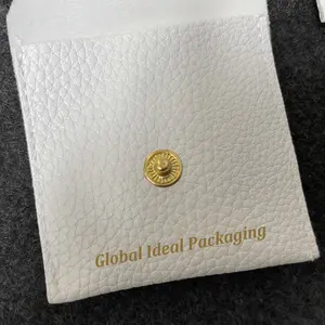 Düğme lüks deri küpe takı çantası ile yeni tasarım PU deri zarf takı kılıfı