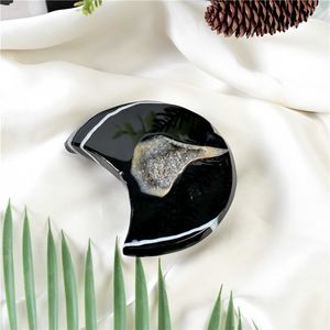 Prix de gros : Pierres de guérison en agate noire druzy sculptée, en forme de lune, style vintage traditionnel spirituel, pour la lithothérapie - Product Image 6