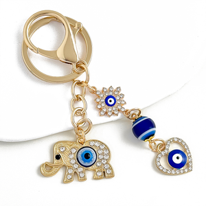 Mặt dây chuyền móc khóa hình voi cổ điển & mắt ác có đính đá giả kim cương, chất liệu hợp kim kẽm nhẹ, dùng làm quà tặng khuyến mãi sinh nhật - Product Image 1