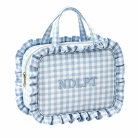 Sac fourre-tout personnalisé à volants en gingham avec broderie, sac de rangement pour travaux d'aiguille, sac à point de croix, sac à points de broderie, sac à volants