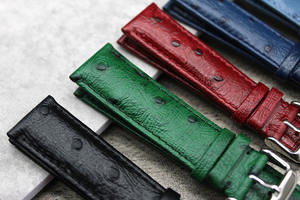 Yunse nuevo patrón de avestruz correa de cuero genuino negro bronceado marrón personalizado 19 21 correa de reloj de cuero de grano superior 18mm 20mm 22mm 24mm - Product Image 3